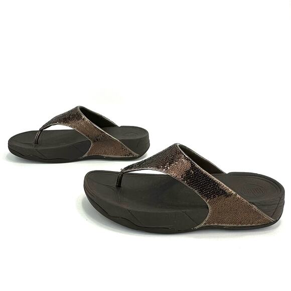 Fitflop Lulu Thong-Toe Sandal/Flip Flop Sz 8 Brown Sequin Arch Support Cushioned - Picture 2 of 13